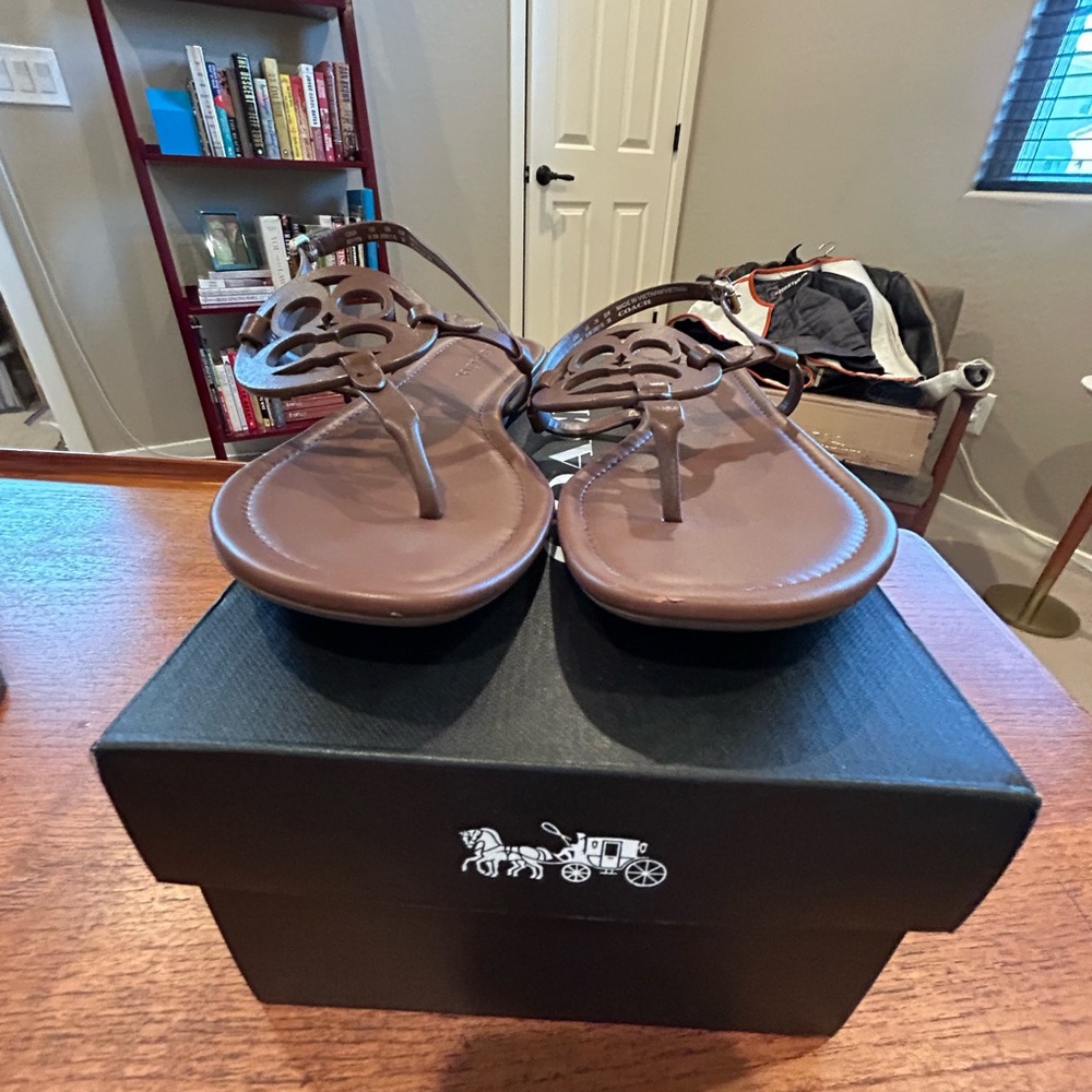 Coach Jaci Leather Sandal, Saddle, Size 8.5 - Picture 5 of 14